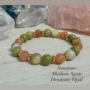 Sunstone, Alashan Agate & Dendritic Opal   Gemstone Bracelet